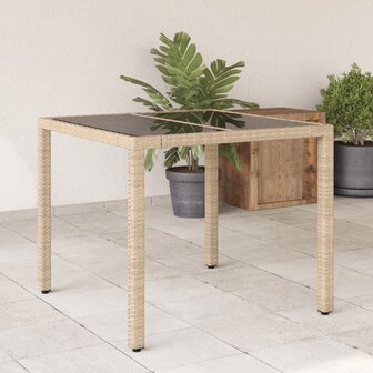 Tuintafel met glazen blad 90x90x75 cm poly rattan beige 8721012264533 1