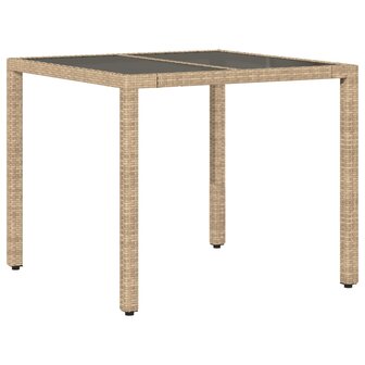 Tuintafel met glazen blad 90x90x75 cm poly rattan beige 8721012264533 2