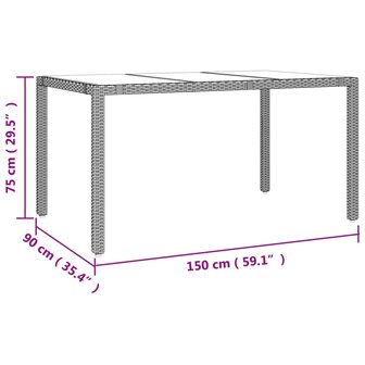 Tuintafel met glazen blad poly rattan en gehard glas beige 8720845671167 6