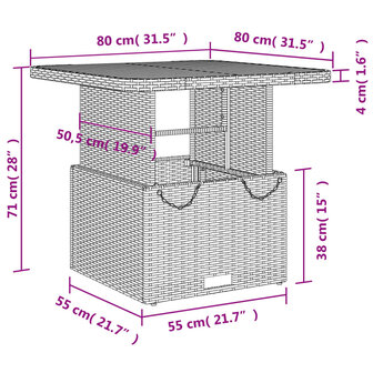 Tuintafel 80x80x71 cm poly rattan en acaciahout zwart 8721012449428 11