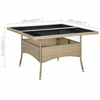 Tuintafel poly rattan en glas beige 8720286089323 5