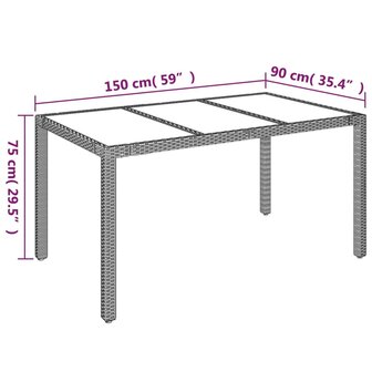 Tuintafel met glazen blad 150x90x75 cm poly rattan grijs 8720845679620 7