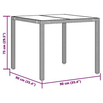 Tuintafel met glazen blad 90x90x75 cm poly rattan bruin 8721012332843 11