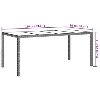 Tuintafel 190x90x75 cm gehard glas en poly rattan grijs 8720286666517 6