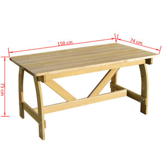 Tuintafel 150x74x75 cm ge&iuml;mpregneerd grenenhout 8718475975984 3