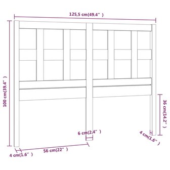 Hoofdbord 125,5x4x100 cm massief grenenhout grijs 8720287007937 6