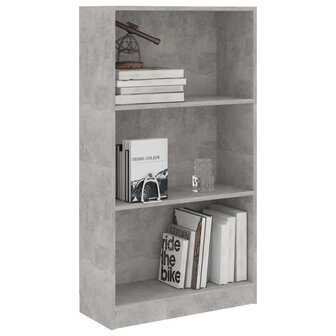 Boekenkast met 3 schappen 60x24x109 cm bewerkt hout betongrijs 8719883787725 3