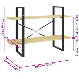 Boekenkast met 2 schappen 100x30x70 cm massief grenenhout 8720286567623 8