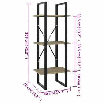 Boekenkast 3 schappen 40x30x105 cm bewerkt hout sonoma eiken 8720286567807 7