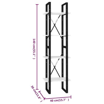Boekenkast met 4 schappen 40x30x140 cm bewerkt hout wit 8720286567074 7