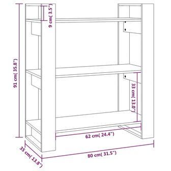 Boekenkast/kamerscherm 80x35x91 cm massief grenenhout grijs 8720286905395 8