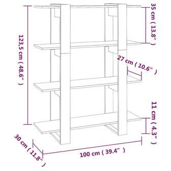 Boekenkast/kamerscherm 100x30x123,5 cm hoogglans wit 8720286842607 7