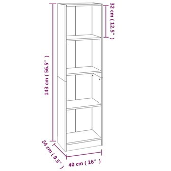 Boekenkast 4 schappen 40x24x143 cm bewerkt hout grijs sonoma 8720845693312 7