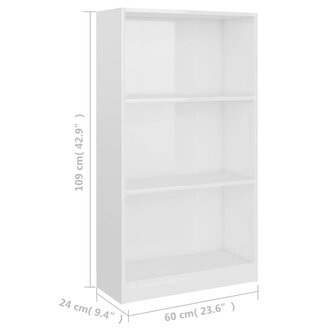 Boekenkast 3 schappen 60x24x109 cm bewerkt hout hoogglans wit 8719883787749 6