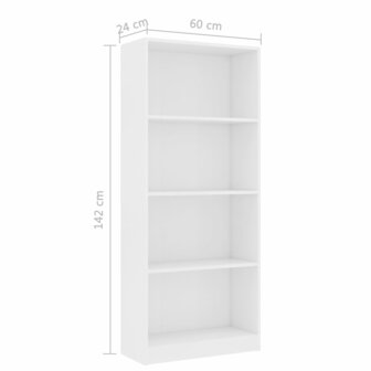 Boekenkast met 4 schappen 60x24x142 cm bewerkt hout wit 8719883869209 6