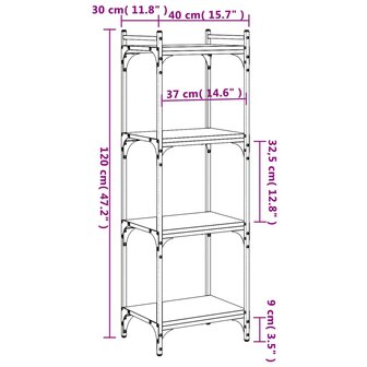 Boekenkast 4-laags 40x30x120 cm bewerkt hout sonoma eikenkleur 8721012194151 9