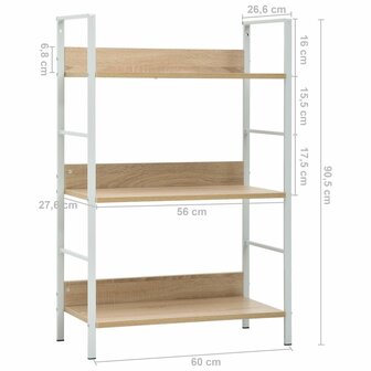 Boekenkast 3 schappen 60x27,6x90,5 cm bewerkt hout eikenkleurig 8719883890579 7