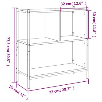 Boekenkast 72x28x77,5 cm bewerkt hout grijs sonoma eikenkleur 8721012339323 11