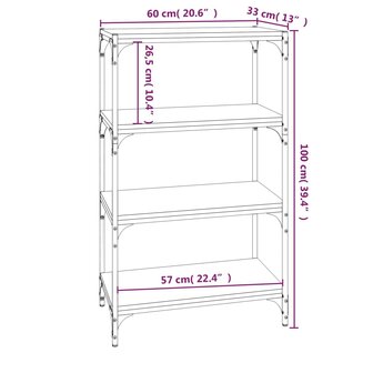 Boekenkast 60x33x70,5 cm bewerkt hout en staal zwart 8720287197096 9