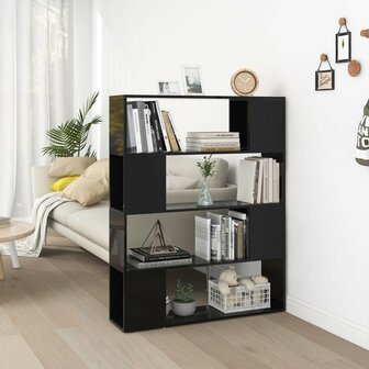 Boekenkast/kamerscherm 100x24x124 cm hoogglans zwart 8720286651513 1