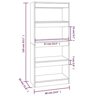 Boekenkast/kamerscherm 60x30x135 cm bewerkt hout grijs sonoma 8720286844373 7