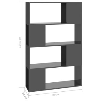 Boekenkast/kamerscherm 80x24x124,5 cm hoogglans grijs 8720286650981 7