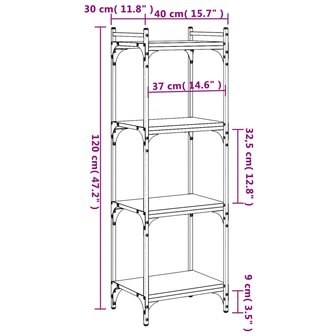 Boekenkast 4-laags 40x30x120 cm bewerkt hout grijs sonoma 8721012194175 9