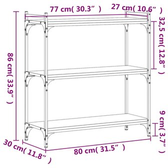 Boekenkast 3-laags 80x30x86 cm bewerkt hout gerookt eikenkleur 8721012194519 9