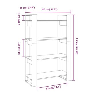 Boekenkast/kamerscherm 80x35x125 cm massief grenenhout 8720286905425 8