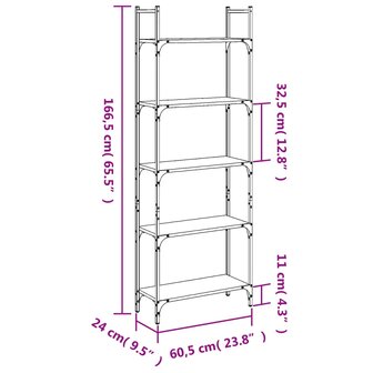 Boekenkast 5-laags 60,5x24x166,5 cm bewerkt hout gerookt eiken 8721012339163 10