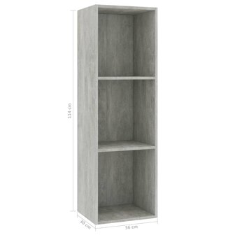 Boekenkast/tv-meubel 36x30x114 cm bewerkt hout betongrijs 8719883673004 11