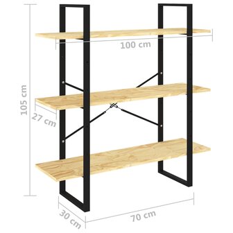 Boekenkast met 3 schappen 100x30x105 cm massief grenenhout 8720286568422 8