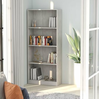 Boekenkast met 4 schappen 60x24x142 cm bewerkt hout betongrijs 8719883869247 1