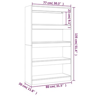 Boekenkast/kamerscherm 80x30x135 cm spaanplaat hoogglans wit 8720286843550 7