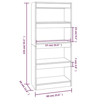 Boekenkast/kamerscherm 60x30x135 cm bewerkt hout wit 8720286843260 7