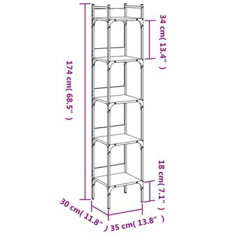 Boekenkast 5-laags 35x30x174 cm bewerkt hout grijs sonoma eiken 8721012339071 10