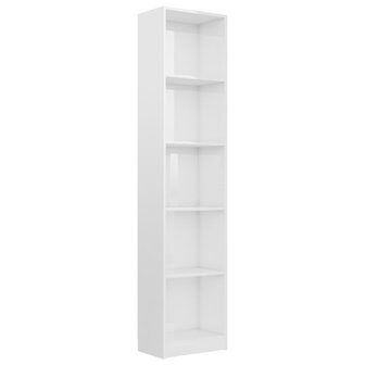 Boekenkast 5 schappen 40x24x175 cm bewerkt hout hoogglans wit 8719883787565 2