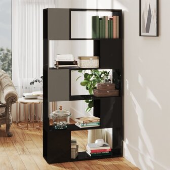 Boekenkast/kamerscherm 80x24x155 cm spaanplaat hoogglans zwart 8720286651063 1