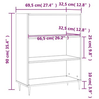 Boekenkast 69,5x32,5x90 cm bewerkt hout hoogglans wit 8720845866259 9