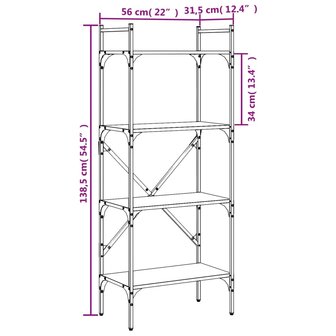 Boekenkast 4-laags 56x31,5x138,5 cm bewerkt hout sonoma eiken 8720845915476 9