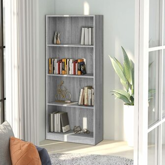 Boekenkast 4 schappen 60x24x142 cm bewerkt hout grijs sonoma 8720286976357 1