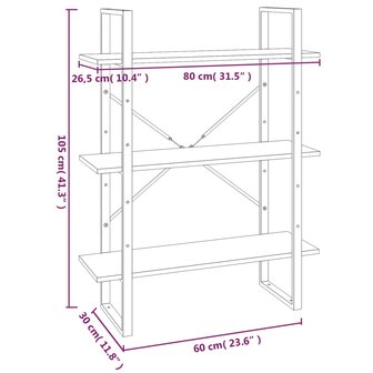 Boekenkast 80x30x105 cm bewerkt hout bruineikenkleurig 8720287088233 7