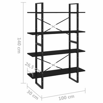 Boekenkast met 4 schappen 100x30x140 cm spaanplaat zwart 8720286567685 7