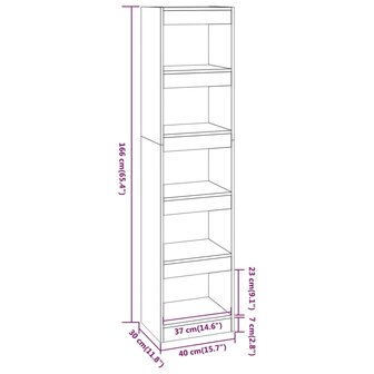 Boekenkast/kamerscherm 40x30x166 cm hoogglans wit 8720286843109 7