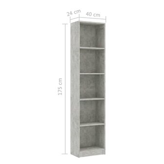 Boekenkast met 5 schappen 40x24x175 cm bewerkt hout betongrijs 8719883787541 6