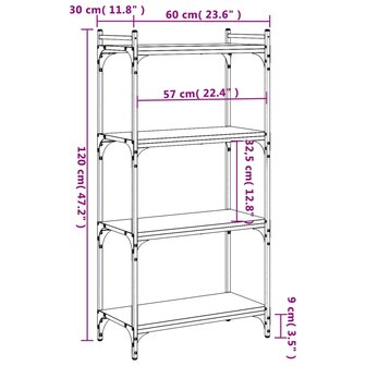 Boekenkast 4-laags 60x30x120 cm bewerkt hout grijs sonoma eiken 8721012194373 9