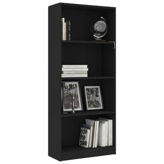 Boekenkast met 4 schappen 60x24x142 cm bewerkt hout zwart 8719883869216 3