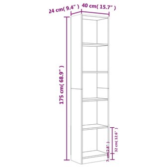 Boekenkast 40x24x175 cm bewerkt hout gerookt eikenkleurig 8720845673772 7