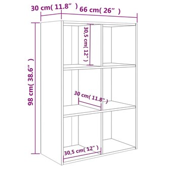 Boekenkast/dressoir 66x30x98 cm bewerkt hout sonoma eikenkleur 8719883675060 12