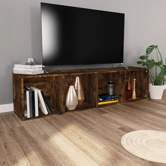 Boekenkast / tv-meubel 36x30x143 cm bewerkt hout gerookt eiken 8720286975084 3